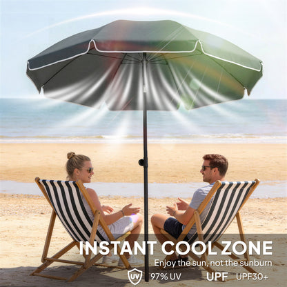 Beach Umbrella Parasol | 1.8m | 30° Tilt | UPF30+ | Adjustable 130-210cm | Sand Anchor | Carry Bag | Dark Grey