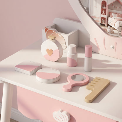 Kids Vanity Set | Dressing Table & Chair | Lighted Acrylic Mirror | 7 Accessories | 2 Storage Compartments | Ages 3–8 | Pink