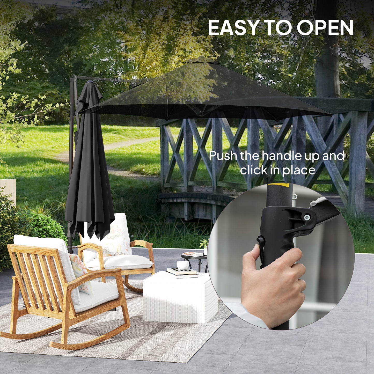 2.5M Garden Cantilever Parasol, Offset Roma Patio Umbrella Hanging Sun Shade Canopy Shelter with 360° Rotation and Cross Base, Black