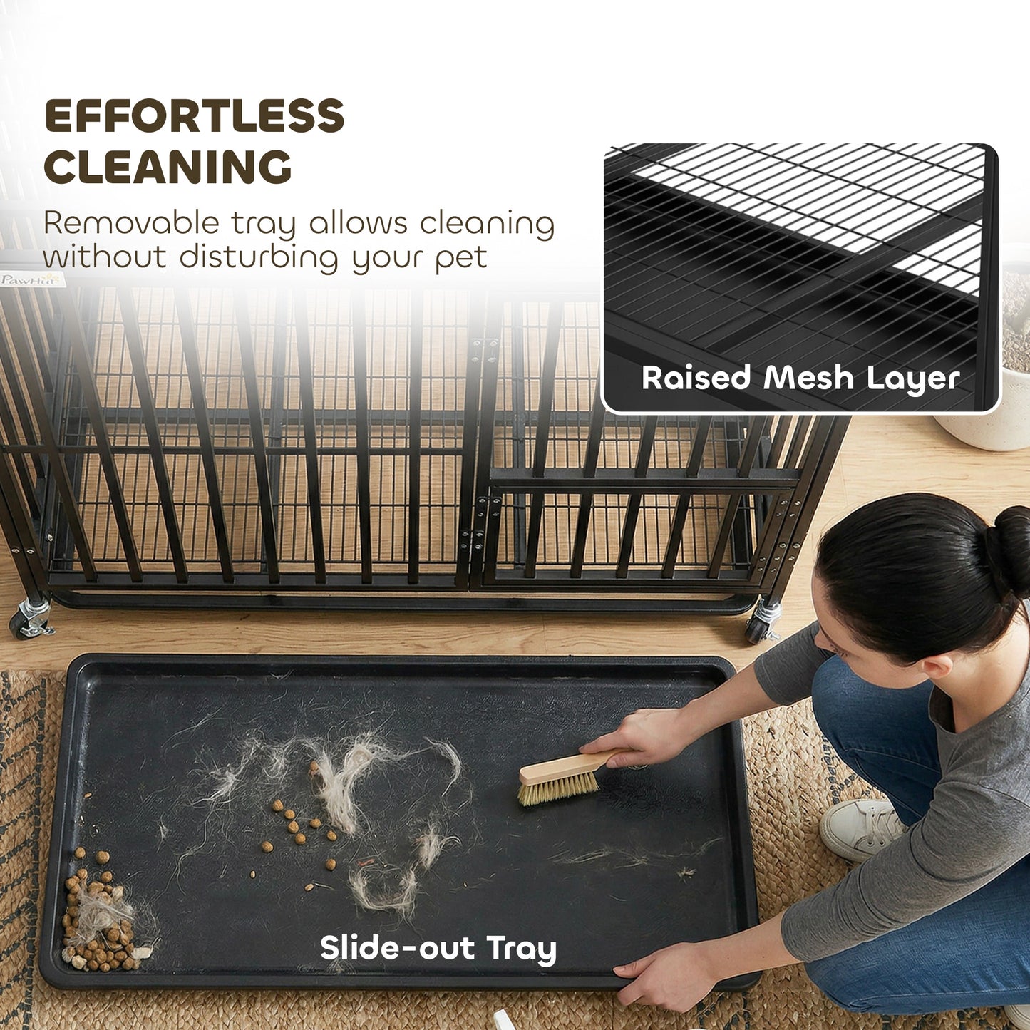 Heavy Duty Dog Crate with Wheels | 3-Door Access | Removable Tray | Top Playpen Opening | Extra Large Dogs up to 40kg | 107 x 69 x 81cm | Black