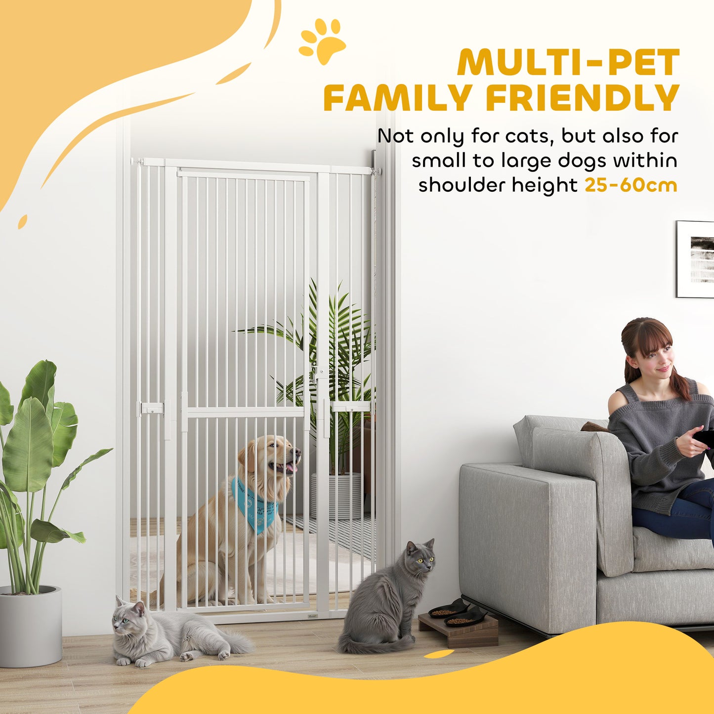 PawHut 180cm Extra Tall Pet Gate with 3.5 cm Narrow Gap, Pressure Mounted No Drilling Cat Gate for Doorways, 76-104cm Width