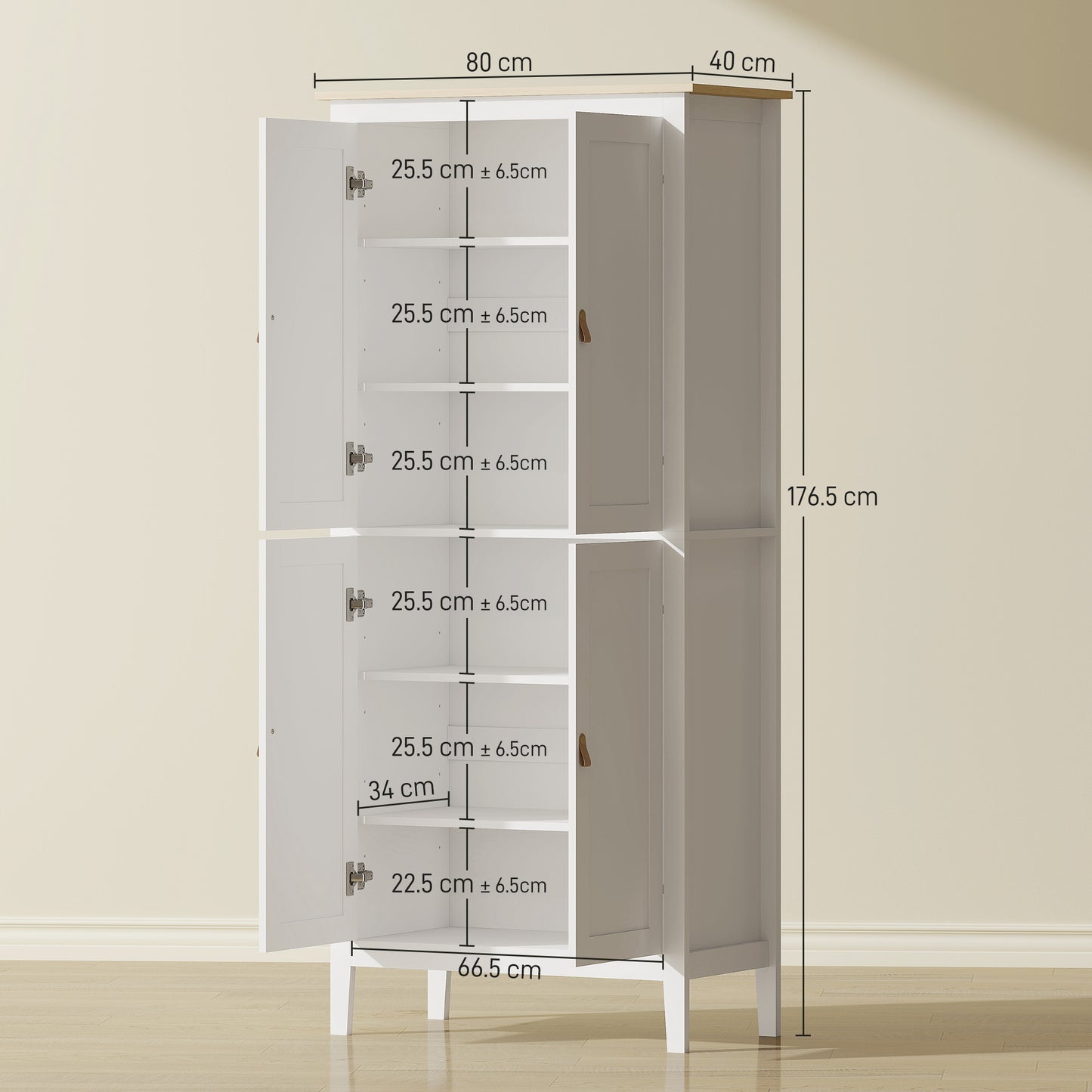 176.5 cm Tall Pantry Cupboard with Motion Sensor LED Light - White
