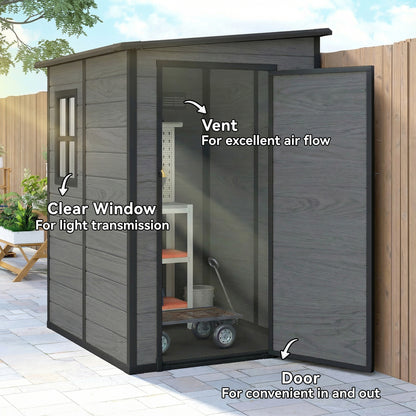 Aluminium Alloy & PP Lean-To Garden Storage Shed | Wood-Effect Finish | Lockable Door | Lock & 3 Keys | Window | Vent | Sloped Roof | 40kg/m² Snow Rating | 122x149x192cm | 1.54m²