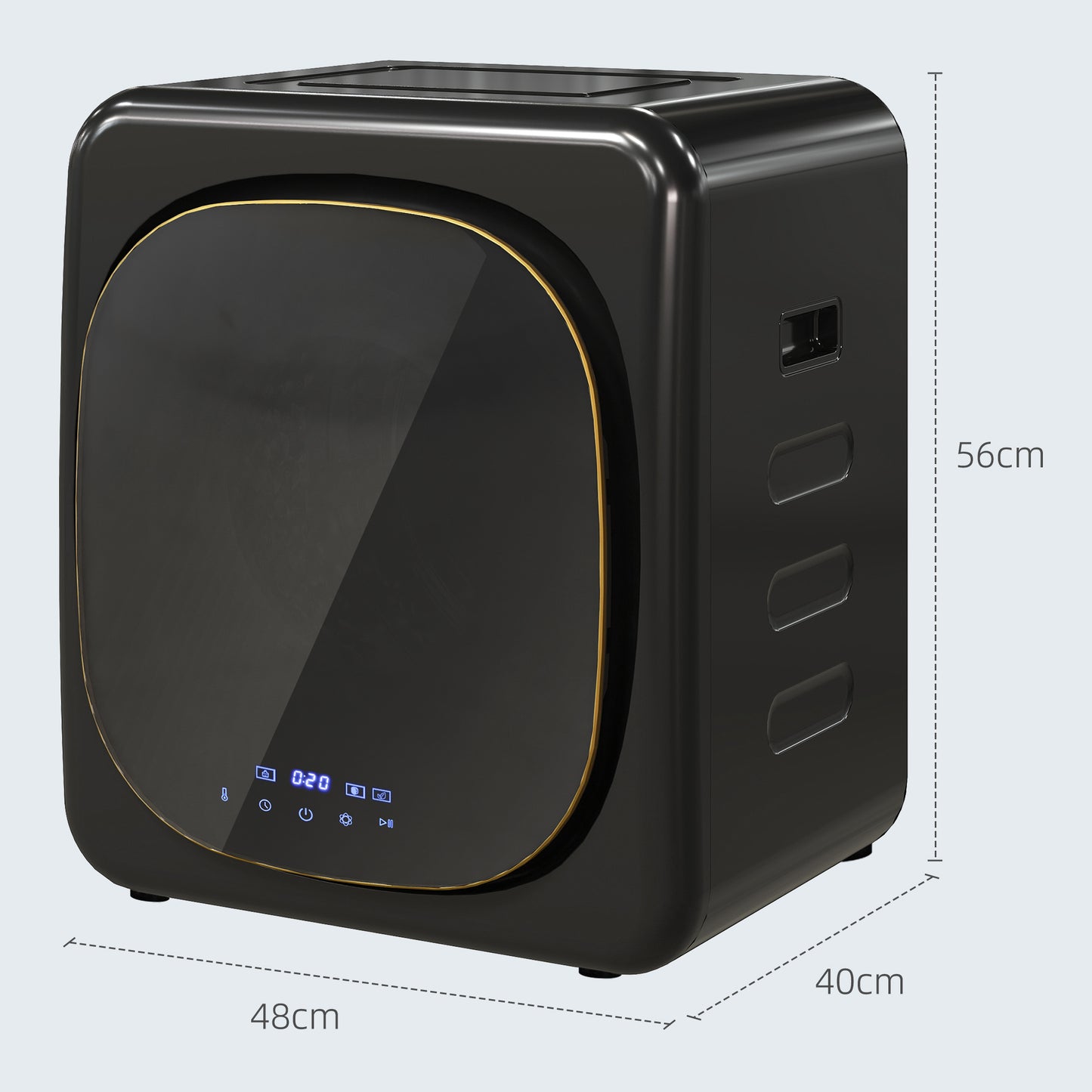 4kg Vented Tumble Dryer with Deodorise, Smart Mode, 800W Compact Tumble Dryer with Stainless Steel Tub, Front Load, for Flat, Home, RVs, Black