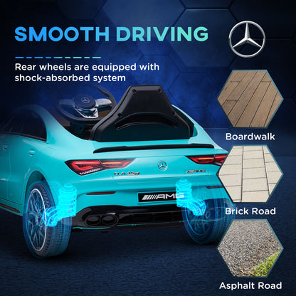 Mercedes-AMG CLA 45 Licensed 12V Kids Electric Car Ride on Car w/ Remote, Suspension Lights Music Horn - Light Blue / White / Yellow