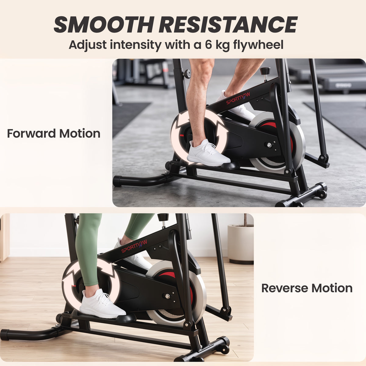 SPORTNOW 2-in-1 Elliptical Cross Trainer & Exercise Bike | 6kg Flywheel & Adjustable Friction Resistance | 5-Level Seat | Bluetooth App Support & LCD | Black