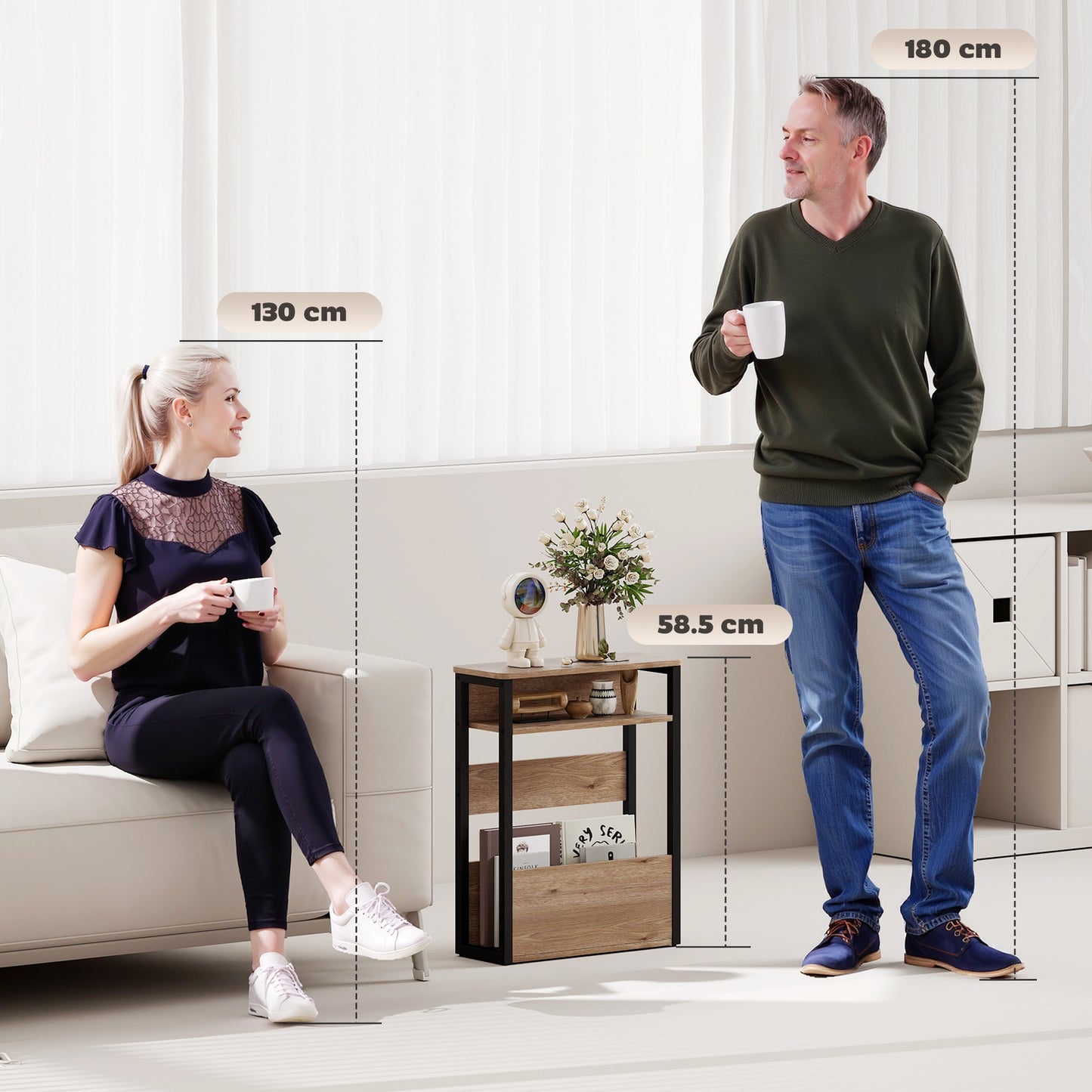 Industrial-Style Side Table - Black/Walnut Brown