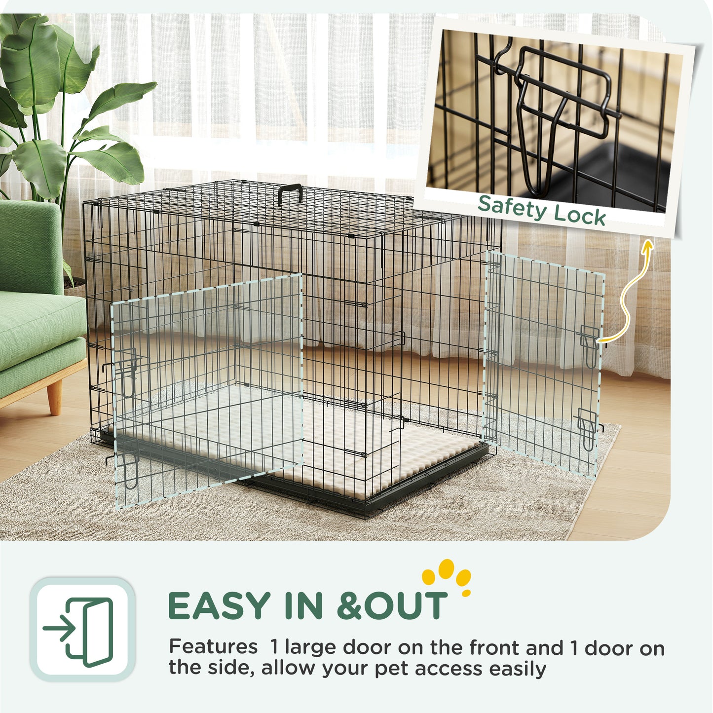 Foldable Dog Crate XL | 2 Doors | Soft Washable Cushion | Removable ABS Tray | Extra Large Dogs up to 40kg | 105 x 70 x 75cm | Black