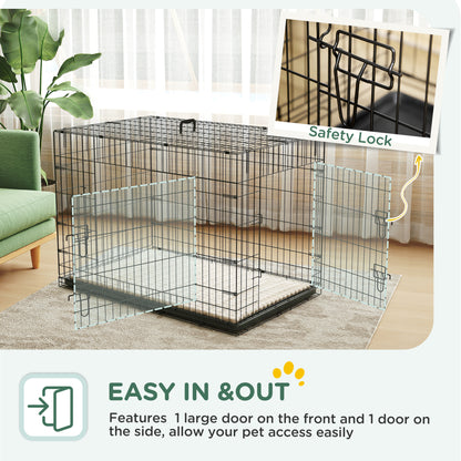 Foldable Dog Crate XL | 2 Doors | Soft Washable Cushion | Removable ABS Tray | Extra Large Dogs up to 40kg | 105 x 70 x 75cm | Black