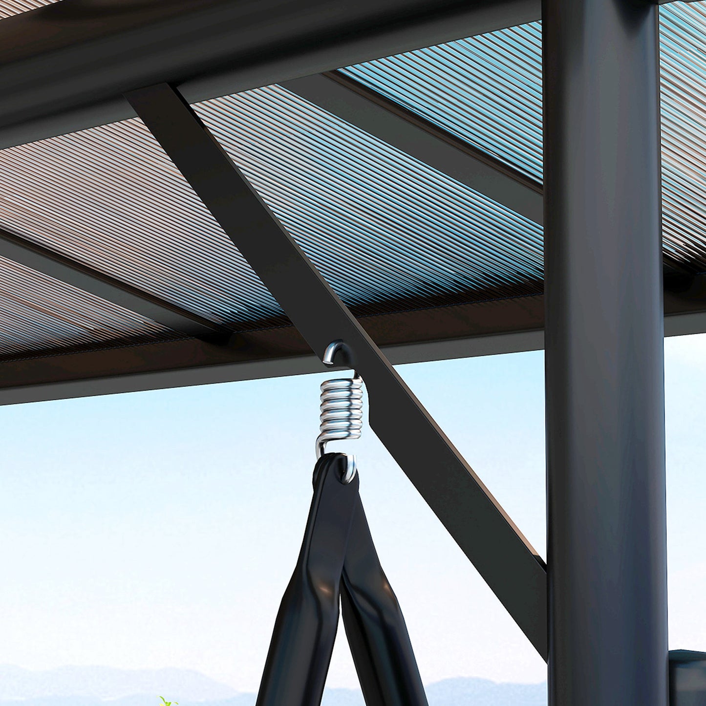 3 Seater Garden Swing Seat Chair Bed with UPF30+ Adjustable Canopy, Convertible W/ Cushion, Outdoor Hammock Bench W/ Cup Trays