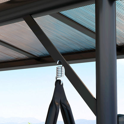 3 Seater Garden Swing Seat Chair Bed with UPF30+ Adjustable Canopy, Convertible W/ Cushion, Outdoor Hammock Bench W/ Cup Trays