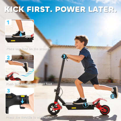 Kids Electric Scooter – 200W Motor, 15km/h, 6km Range, Dual Suspension, LCD Display, LED Lights, Foldable, Ages 6–14 – Red
