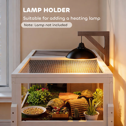 Wooden Tortoise Cage | Dual-Zone Habitat | Clear Panels | Raised Stand | Lamp Holder | 104 x 53 x 82cm | Grey