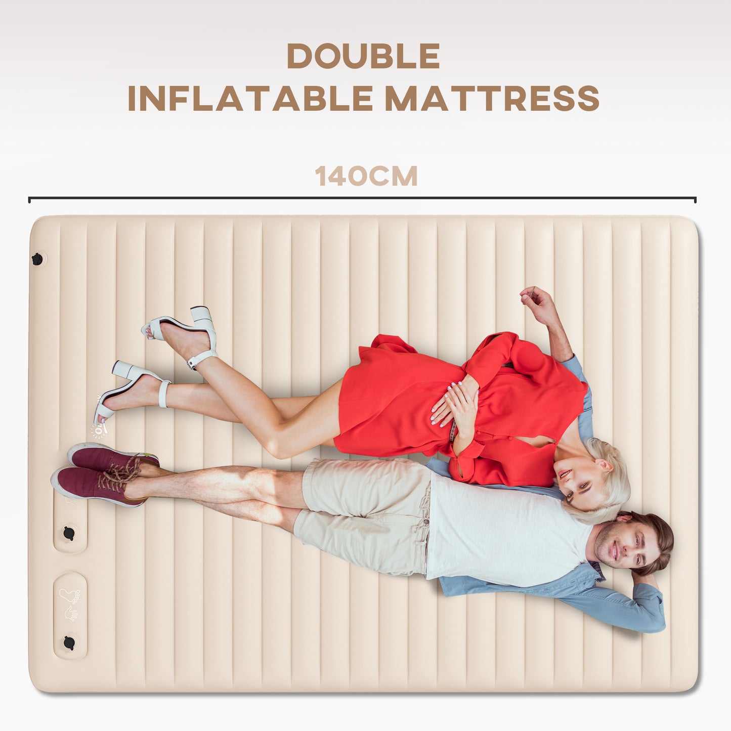 Outsunny Double Size Air Bed, with Built-in Foot Pump and Carry Bag, White