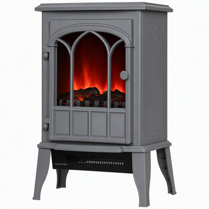 Freestanding Electric Fireplace Log Burner | 1000W/2000W Dual Heat | Stepless LED Flame Effect | Stepless Thermostat | Forced-Air Fan | Thermal Cut-Off | ERP Compliant | 39x23x56.5cm | Grey