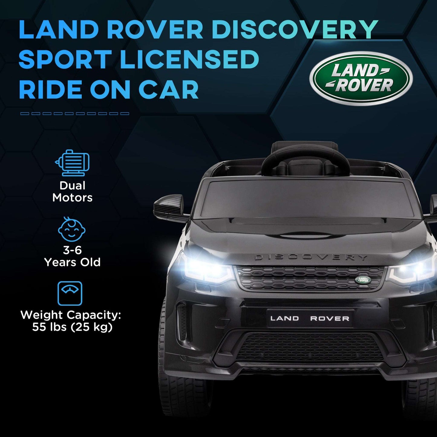 AIYAPLAY Land Rover Discovery Sport Licensed 12V Kids Ride on Car w/ Remote Control, Lights Music Horn, for 3-6 Years Black / White / Pink