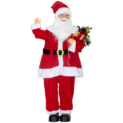Life Size Santa Claus Christmas Decoration, Voice-Activated with Twinkling LED Lights, Red