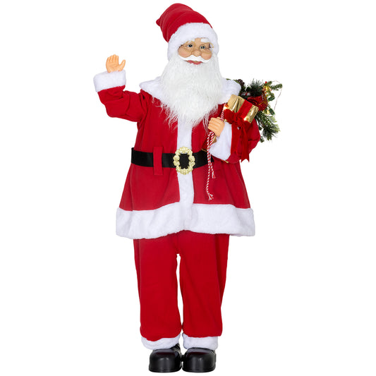 Life Size Santa Claus Christmas Decoration, Voice-Activated with Twinkling LED Lights, Red