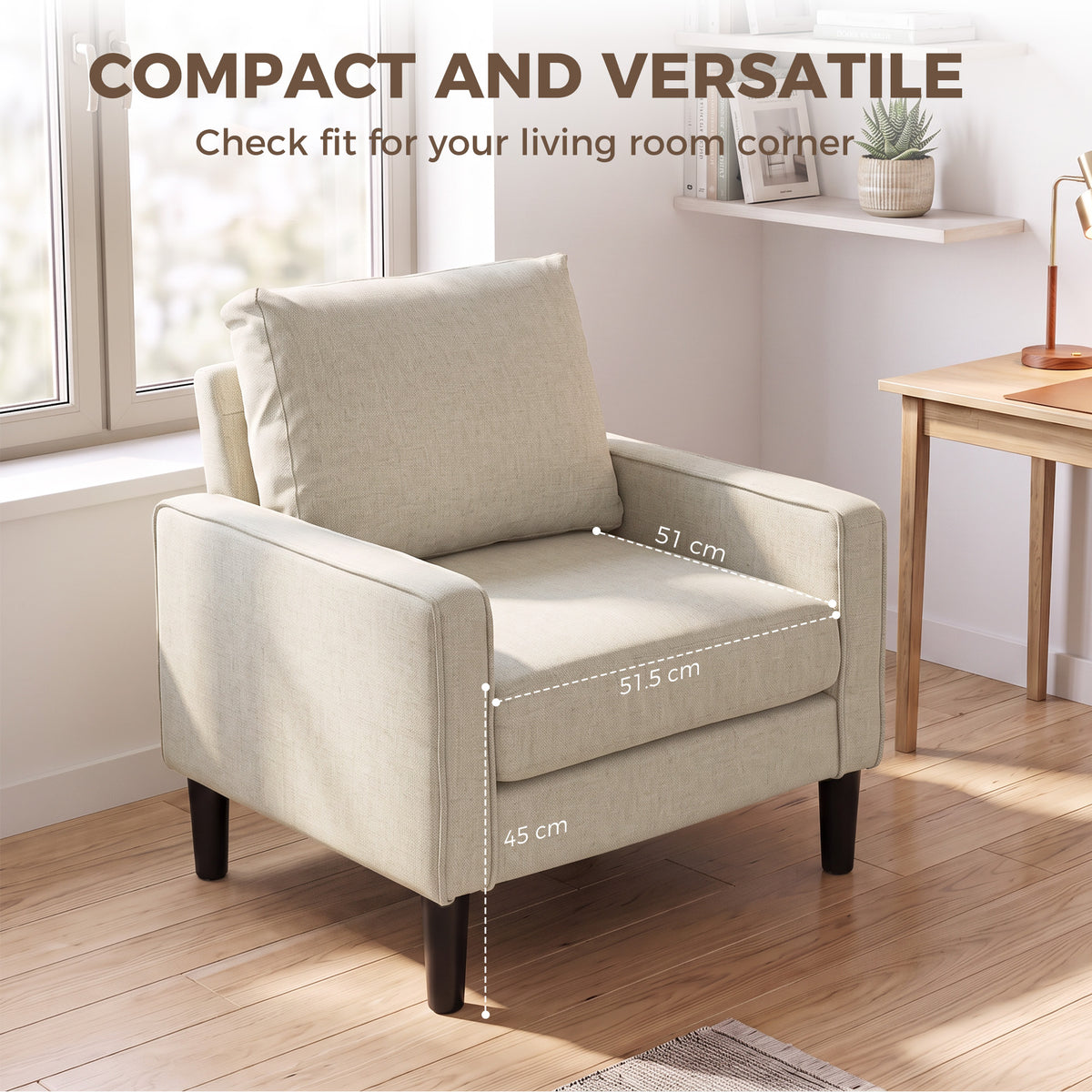 Accent Armchair | Cream, Grey & Green Linen-Look Chair with Spring Seat and Removable Pillow