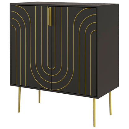 Art Deco Inspired Sideboard Cabinet With Adjustable Shelf - Black/Gold Tone