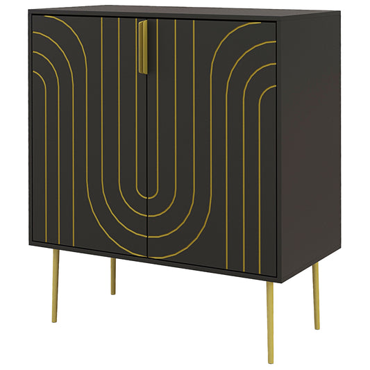 Art Deco Inspired Sideboard Cabinet With Adjustable Shelf - Black/Gold Tone