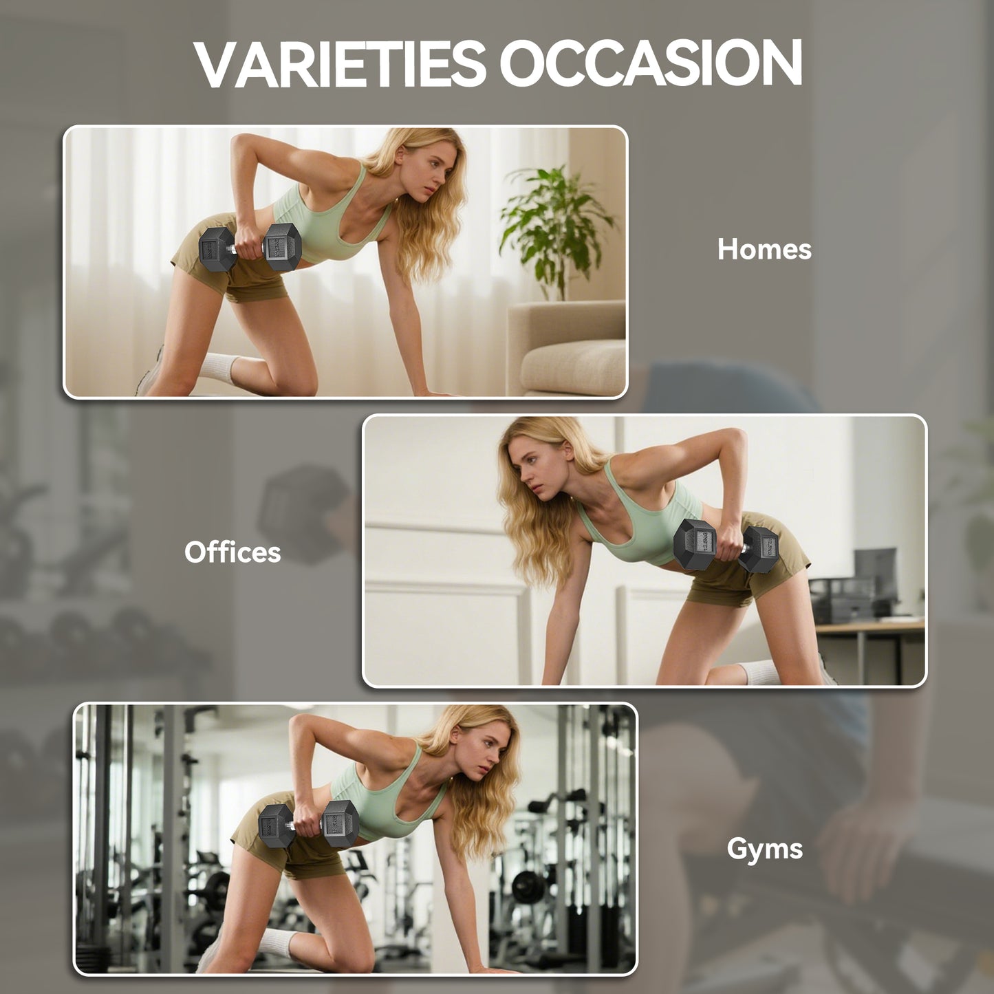 25KG Rubber Hex Dumbbell Portable Hand Weights Dumbbell Home Gym