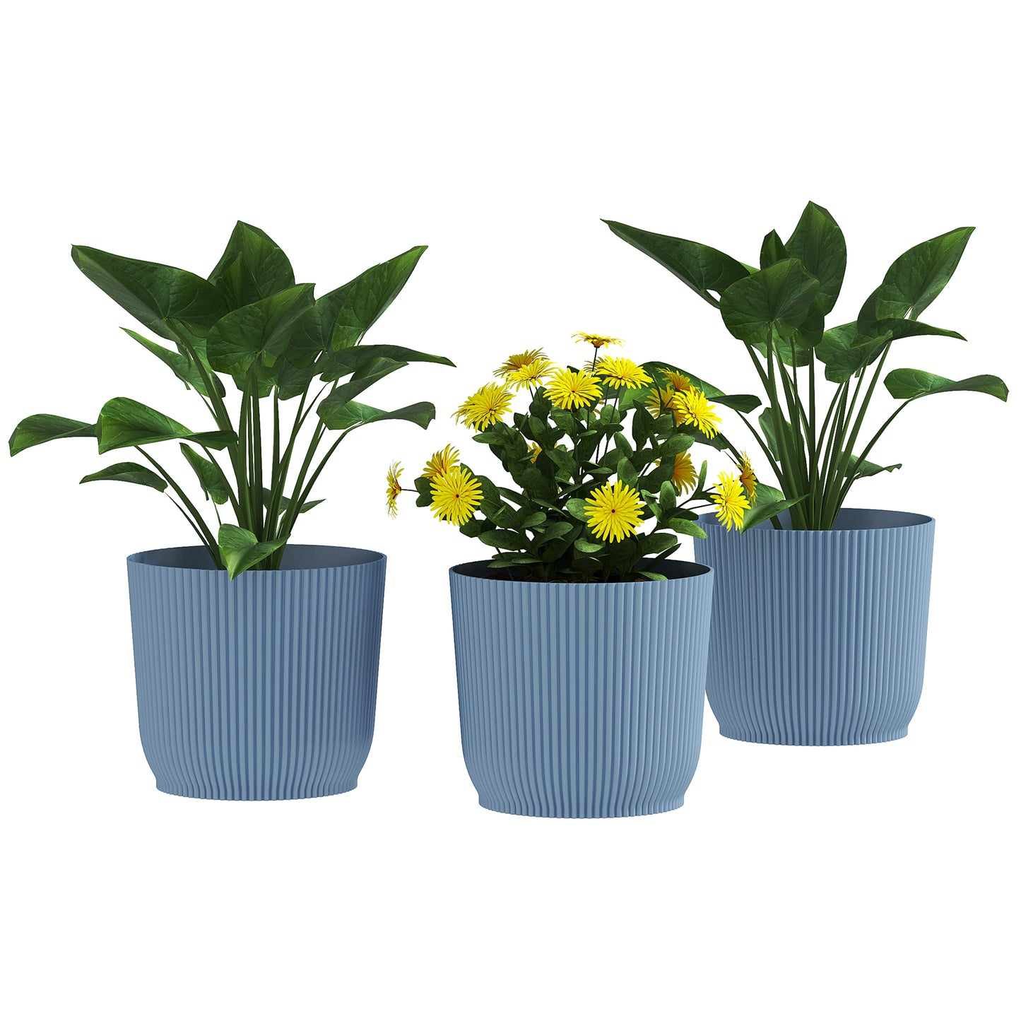 Outsunny Set of Three Ф22cm Planters Plant Pots - Blue / White