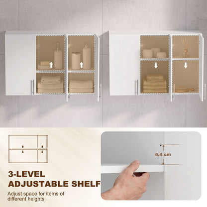 Wall-Mounted Cabinet | White MDF | 90x31x60cm | 3 Doors | Large & Small Cabinet | Adjustable Shelf 6.4cm Steps | Soft-Close Hinges | 20kg | Bathroom Kitchen Living Room