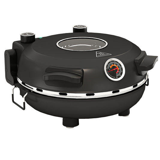 1200W Pizza Oven, 12 Inch Electric Pizza Maker with Viewing Window, Dual Knob Temp & Timer Control, Overheat Protection, Black / Red