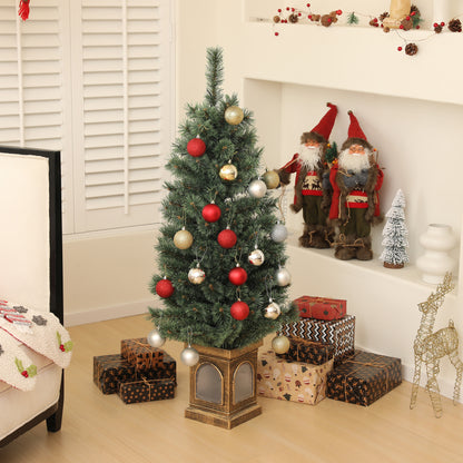 4ft Artificial Christmas Tree With 80 Warm White LED Lights, 8 Modes and Remote, Realistic Tree With Square Stand for Party Decoration, Green