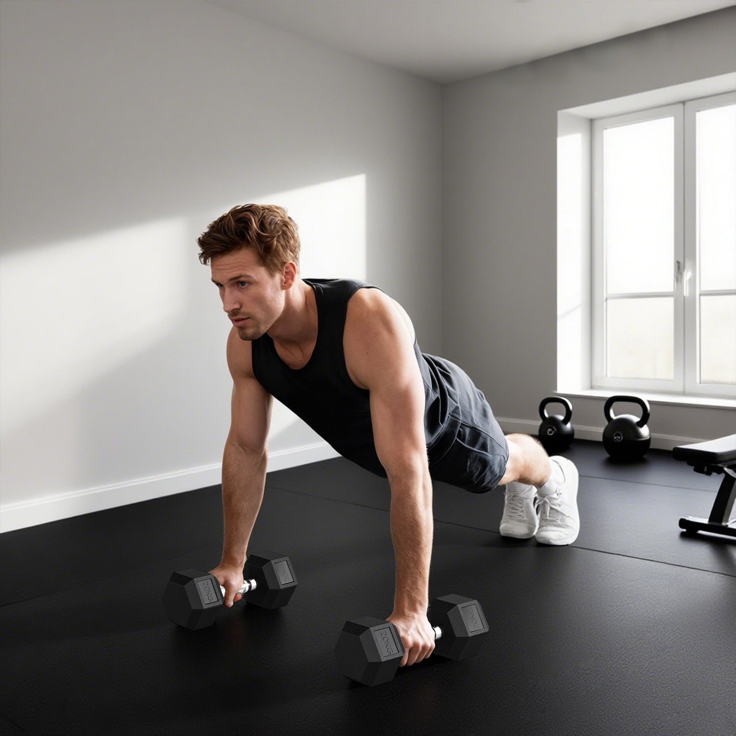 40KG Rubber Hex Dumbbell Portable Hand Weights Dumbbell Home Gym