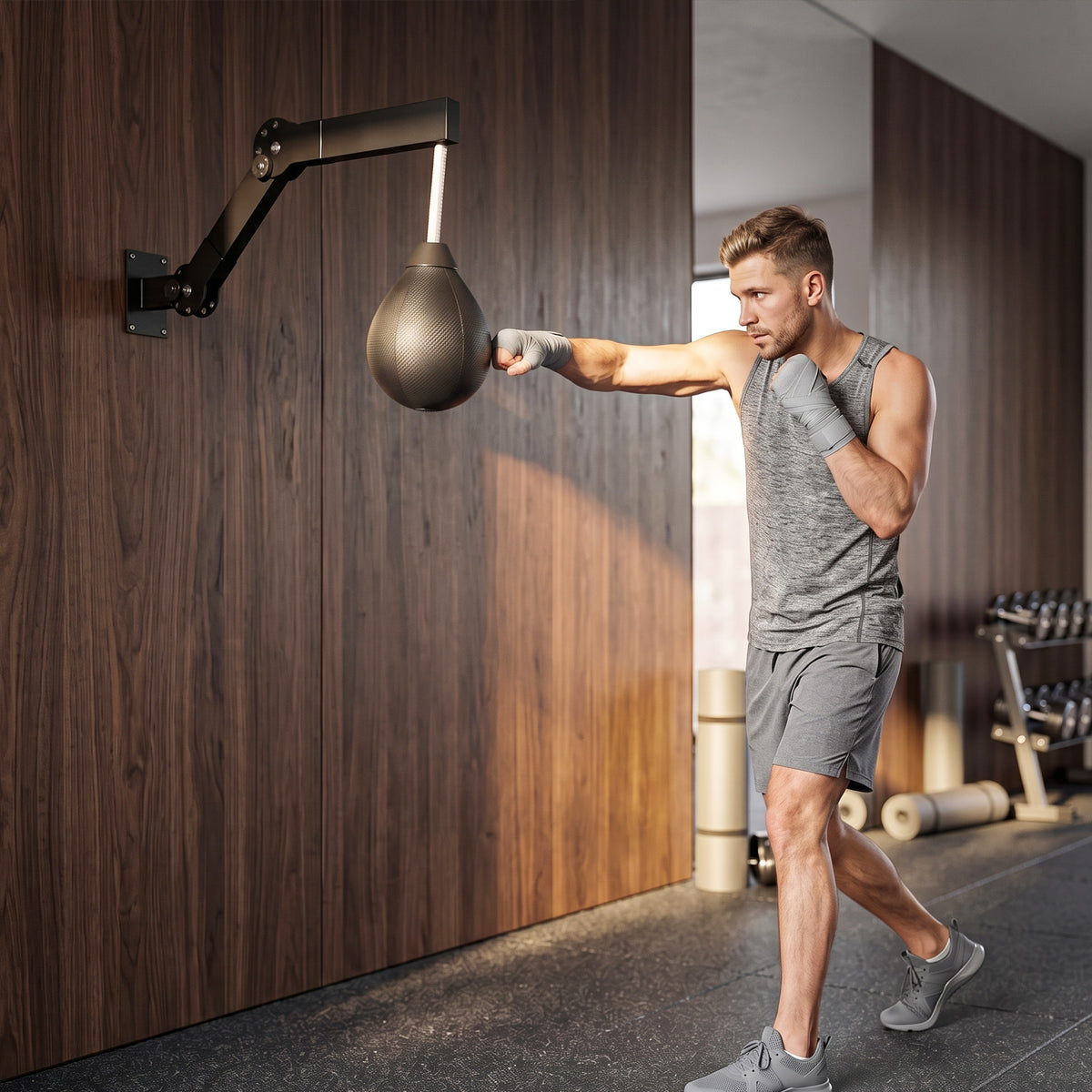Wall-Mounted Boxing Speed Bag | Height-Adjustable Reflex Training Equipment | PU Bag with Pump & Mounting Kit | Black