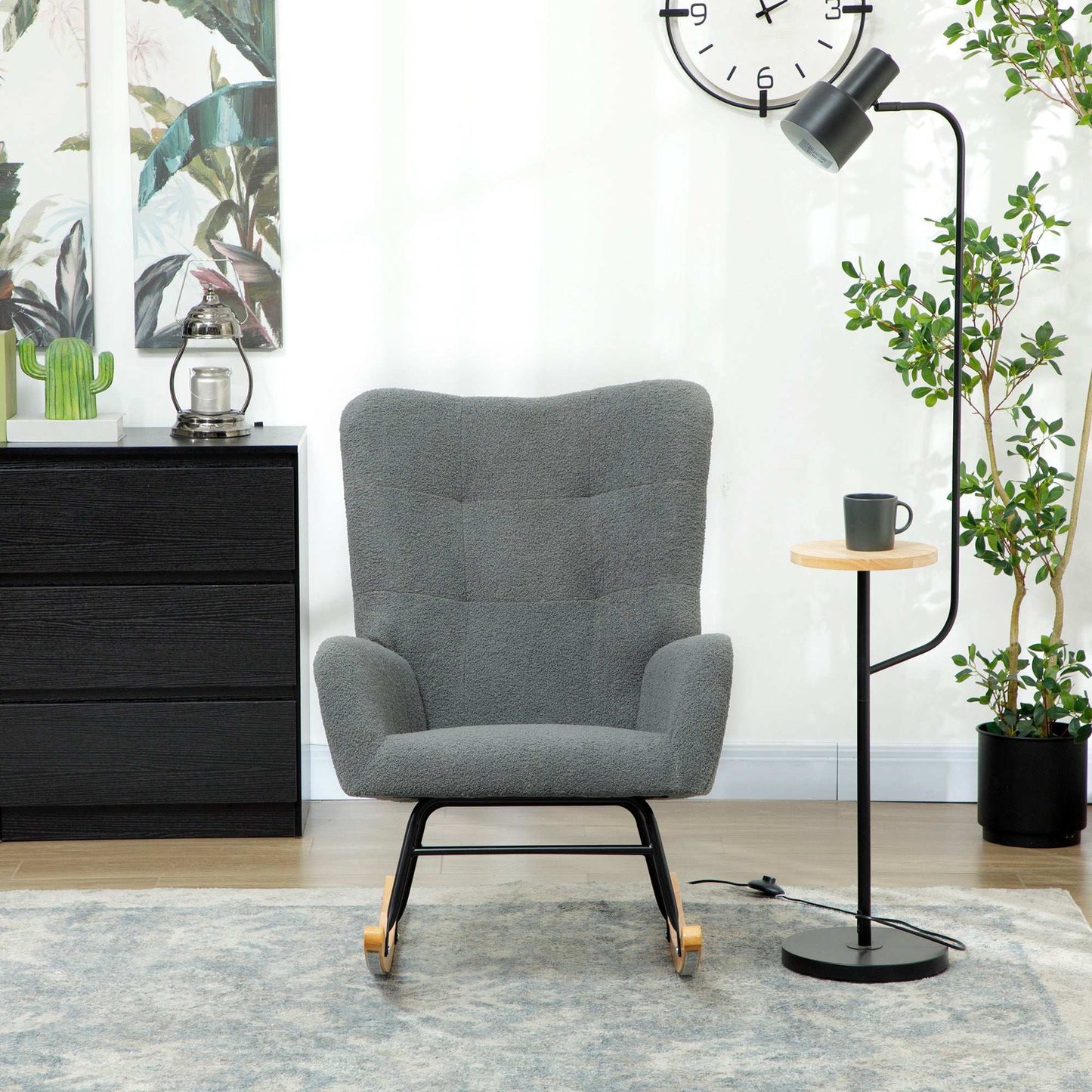 Retro Vintage Style Teddy Fleece Rocking Chair - Grey