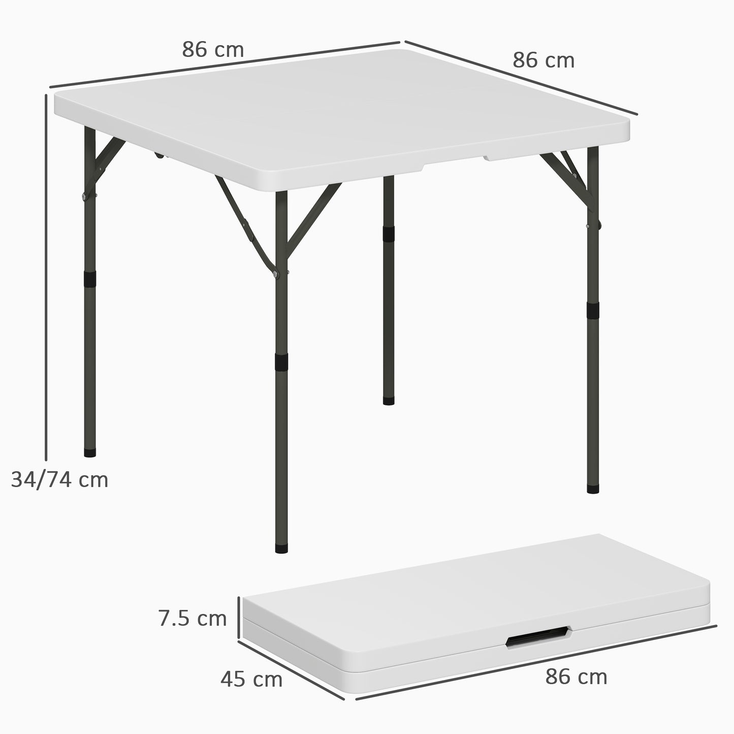 3ft Folding Camping Table, Heavy Duty Picnic Table with 2 Adjustable Height for Indoor Outdoor Garden, Party, BBQ, White