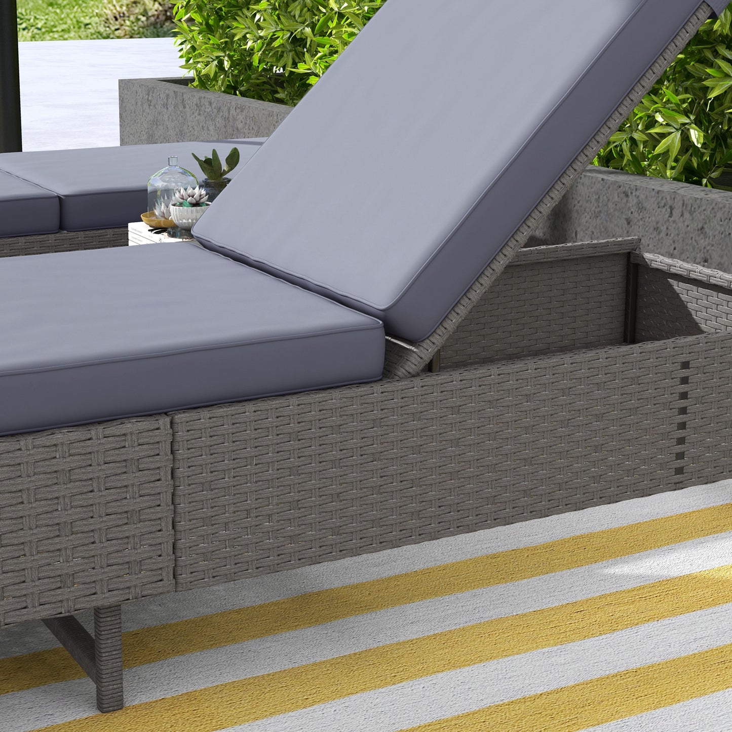 Outdoor Sun Lounger Set of 2, Multi-position Backrest Adjustable Sunbed Daybed with Removeable & Washable Cushion, for Patio, Garden, Dark Grey