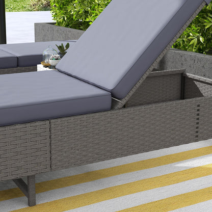 Outdoor Sun Lounger Set of 2, Multi-position Backrest Adjustable Sunbed Daybed with Removeable & Washable Cushion, for Patio, Garden, Dark Grey