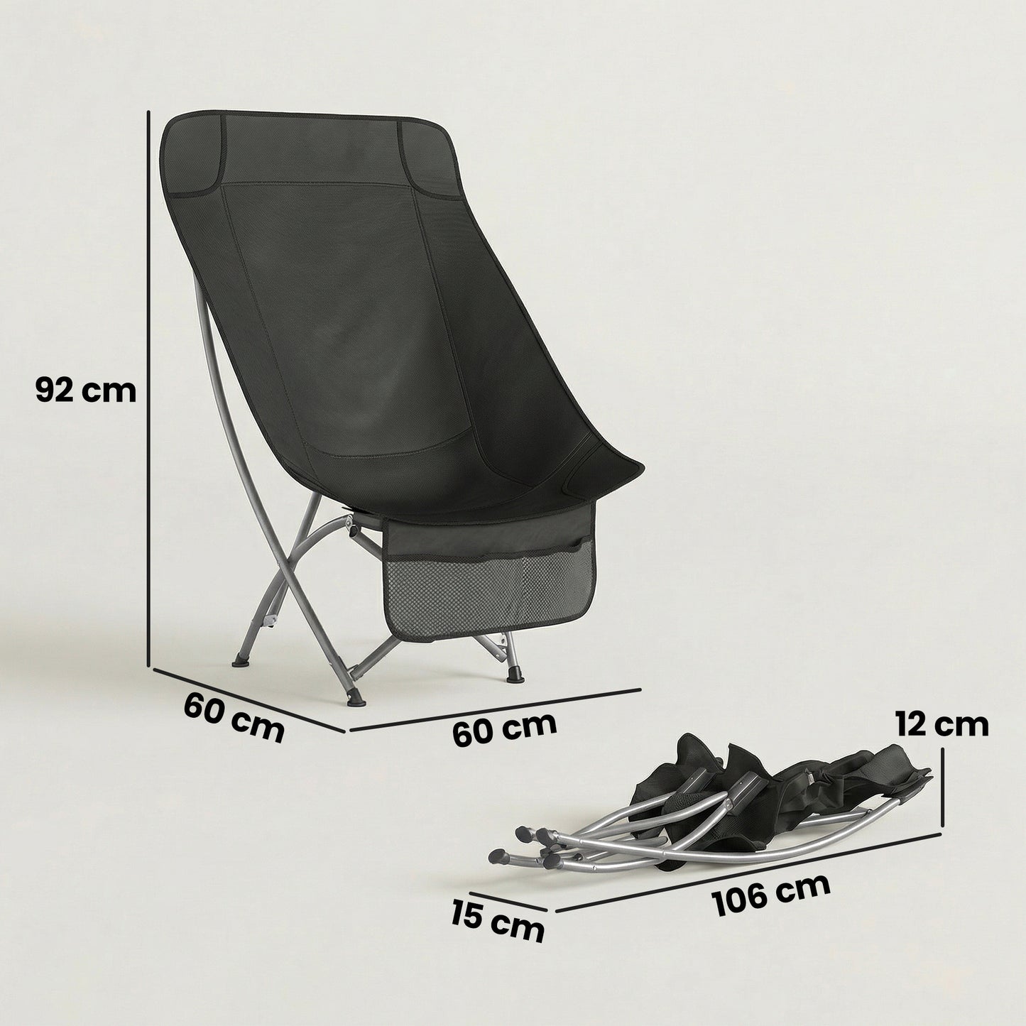 Outsunny Moon Camping Chair – Heavy Duty Folding Camp Chair, 120kg, Water-Repellent Oxford Fabric, Side Pocket & Carry Bag – Black