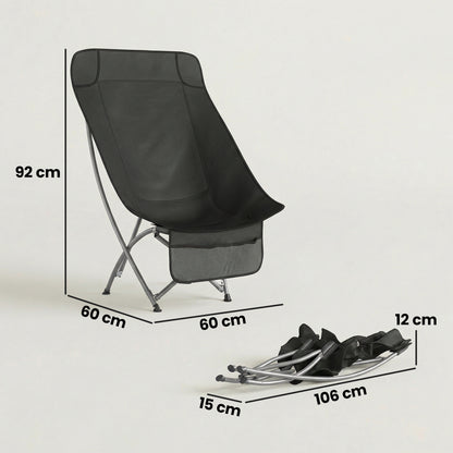 Outsunny Moon Camping Chair – Heavy Duty Folding Camp Chair, 120kg, Water-Repellent Oxford Fabric, Side Pocket & Carry Bag – Black