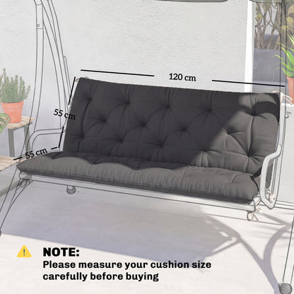 2-Seater Bench & Swing Chair Cushion | 12cm Thick PP Cotton | Tie Fastenings | Water & Stain Resistant | Indoor & Outdoor | 120 x 110cm | Black