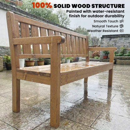 Outsunny Wooden Garden Loveseat with Liftable Table & Shelf, 2-3-Seater Outdoor Bench, Fir Wood Jack and Jill Garden Seat, Teak