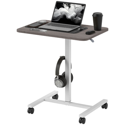 Height Adjustable Standing Desk, Pneumatic Sit Stand Desk for Laptop, Mobile Overbed Table W/ Wheels And Headphone Hook for Home Office