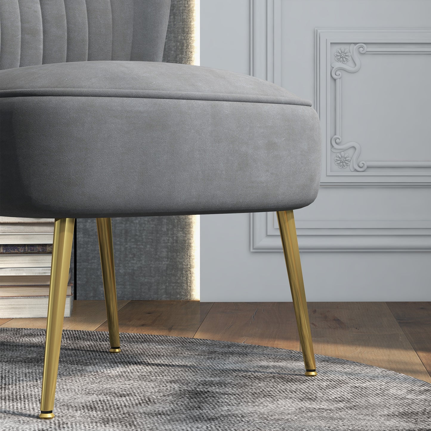 Modern Accent Chair, Upholstered Living Room Chair with Gold Tone Steel Legs, Wingback Armless Chair