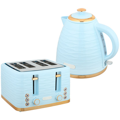 3000W 1.7L Kettle & 4 Slice Toaster, Kettle and Toaster Set with 7 Browning Controls and Crumb Tray, Light Pink / Blue