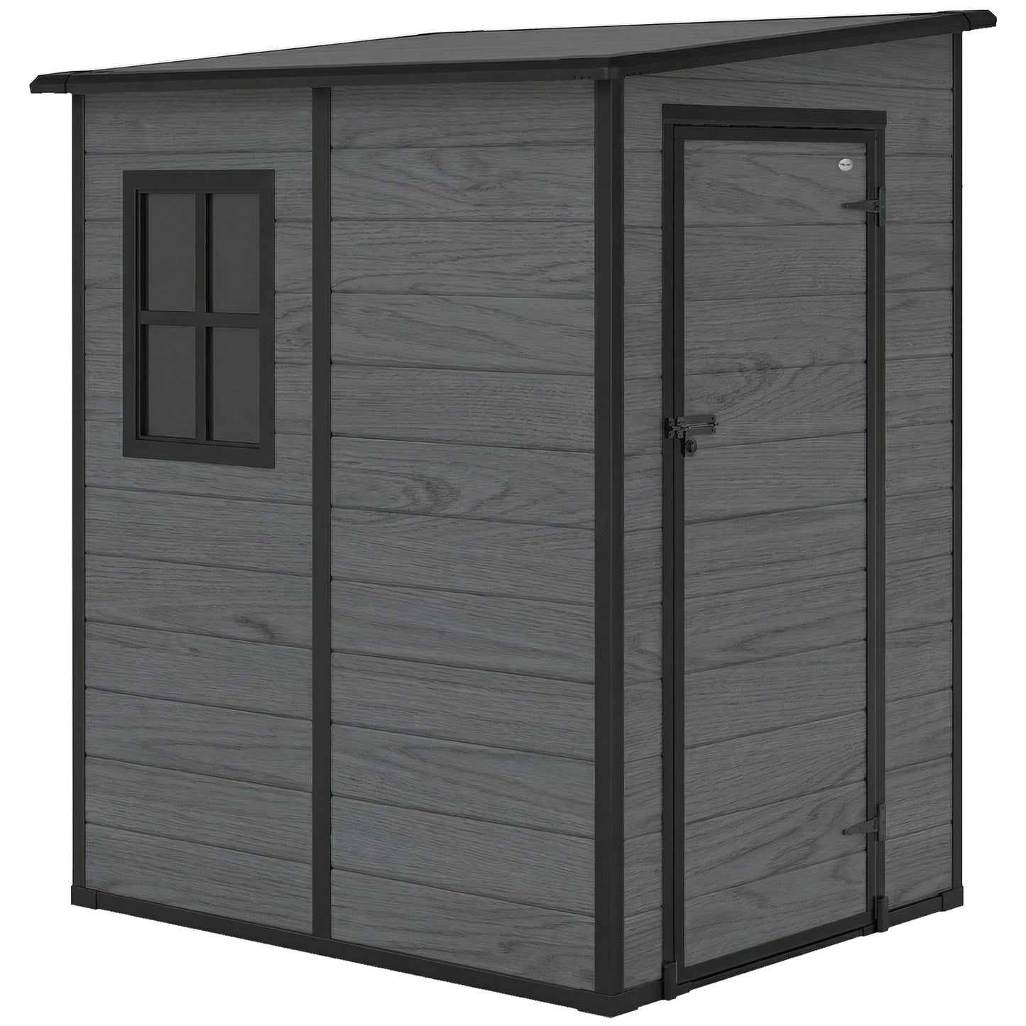 Aluminium Alloy & PP Lean-To Garden Storage Shed | Wood-Effect Finish | Lockable Door | Lock & 3 Keys | Window | Vent | Sloped Roof | 40kg/m² Snow Rating | 122x149x192cm | 1.54m²