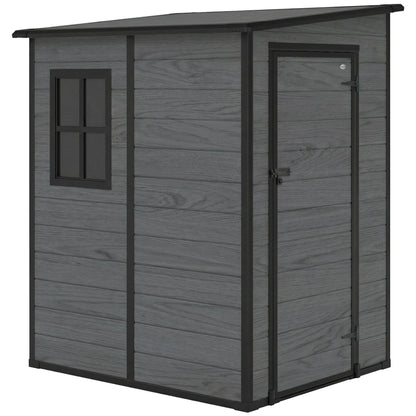 Aluminium Alloy & PP Lean-To Garden Storage Shed | Wood-Effect Finish | Lockable Door | Lock & 3 Keys | Window | Vent | Sloped Roof | 40kg/m² Snow Rating | 122x149x192cm | 1.54m²