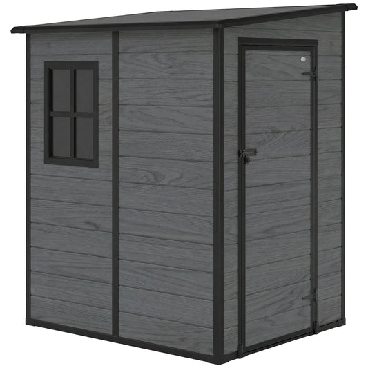 Aluminium Alloy & PP Lean-To Garden Storage Shed | Wood-Effect Finish | Lockable Door | Lock & 3 Keys | Window | Vent | Sloped Roof | 40kg/m² Snow Rating | 122x149x192cm | 1.54m²