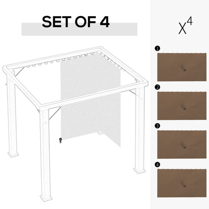 Set of 4 Gazebo Replacement Sidewalls | 100% Polyester | Double-Sided Zip | C-Rings & Hooks for Square, Rounded Beams & Sliding Rails | Each 352x205cm | Suits Most 3x4m Gazebos | Dark Brown