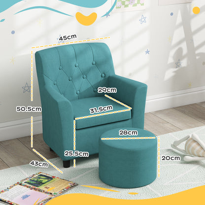 AIYAPLAY 2 Piece Kids Sofa Set with Footrest, for Playroom, Bedroom, Blue
