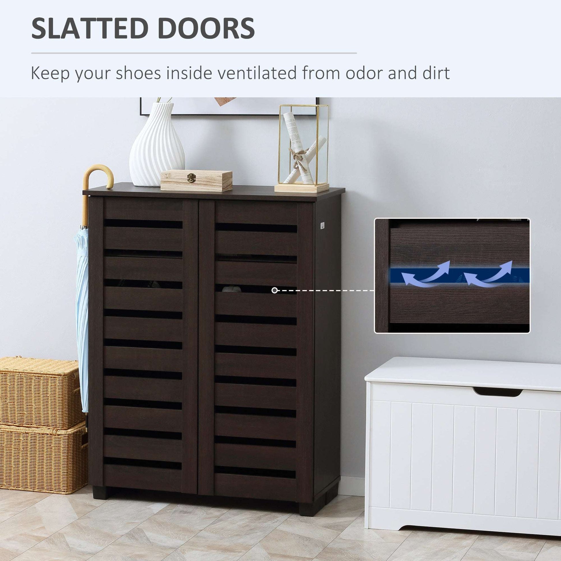 5-Tier Narrow Shoe Cabinet with Adjustable Shelves - Dark Brown