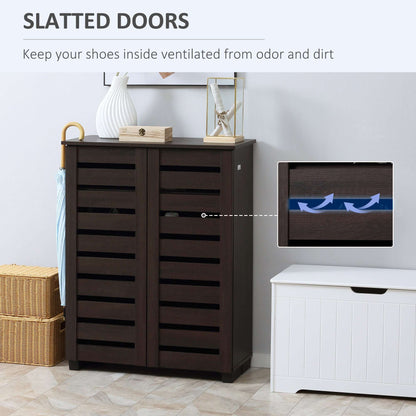 5-Tier Narrow Shoe Cabinet with Adjustable Shelves - Dark Brown